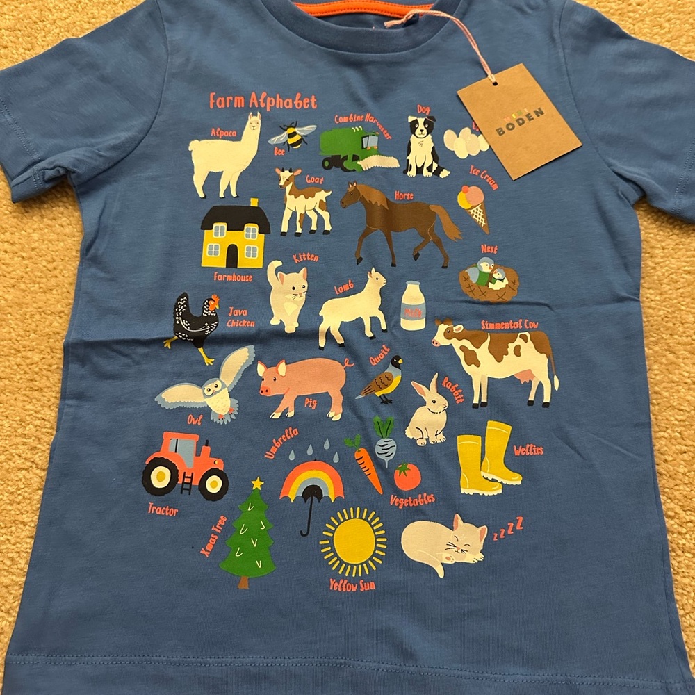 Boden Blue Graphic T-Shirt with Orange Trim